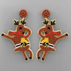 Golden Stella Jewelry Beaded Reindeer Earrings