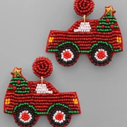 Golden Stella Jewelry Beaded Christmas Truck Earrings