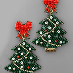 Golden Stella Beaded Christmas Tree Earrings Jewelry