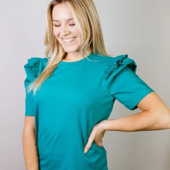 2.7 August Apparel Jamie Ruffle Sleeve Tee Shirt