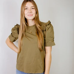 2.7 August Apparel Jamie Ruffle Sleeve Tee Shirt