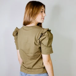 2.7 August Apparel Jamie Ruffle Sleeve Tee Shirt