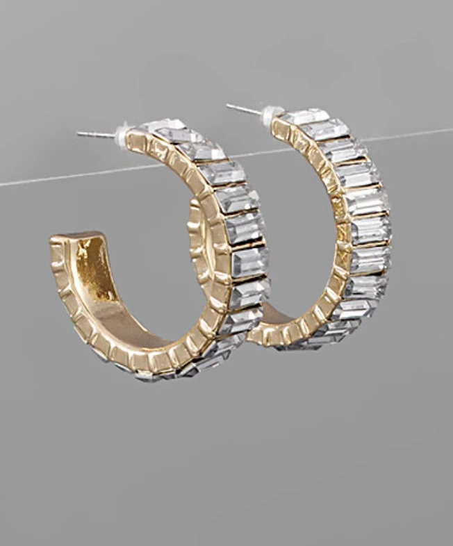 Golden Stella Baguette Crystal Hoop Earrings - Elegant Jewelry for Women 3 Golden Stella Baguette Crystal Hoop