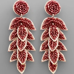 Golden Stella Jewelry Beaded Leaf Earrings