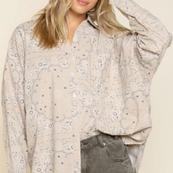 POL Kit Button Up Paisley Top