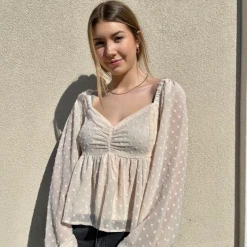 She + Sky Arizona Swiss Dot Peplum Top