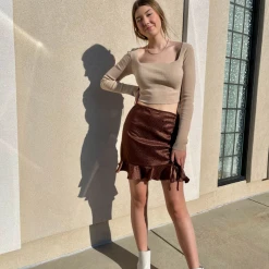 She + Sky Frankie Satin Ruched Skirt