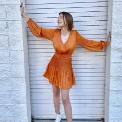 She + Sky Hailey Smocked Satin Dress Dresses