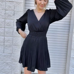 She + Sky Hailey Smocked Satin Dress Dresses