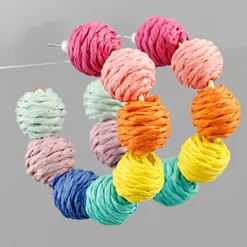 Golden Stella Raffia Ball Hoops