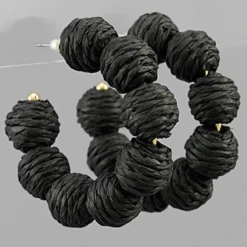Golden Stella Raffia Ball Hoops