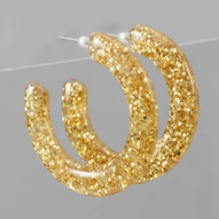 Golden Stella Glitter Open Hoops - Elegant Jewelry Earrings for Women 10 Golden Stella Glitter Open Hoops Jewelry