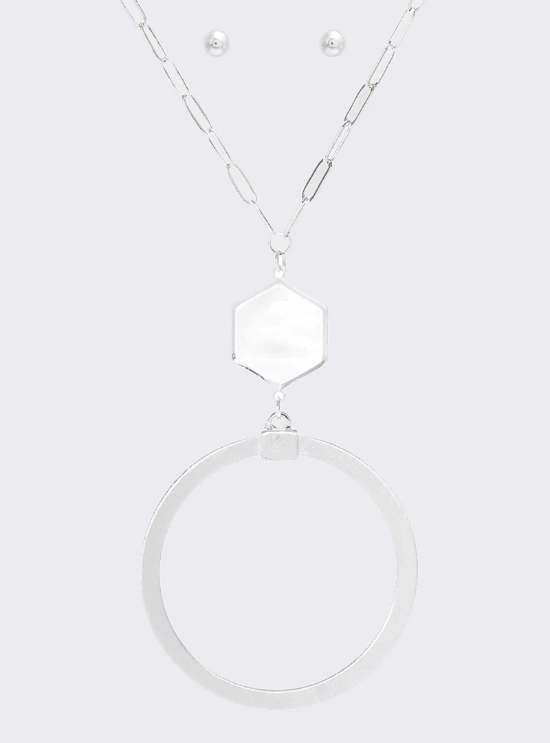 TRENDY Wholesale Hexagon & Ring Long Pendant Necklace - Stylish Jewelry for Women 3 TRENDY Wholesale Hexagon And Ring Long Pendant Necklace