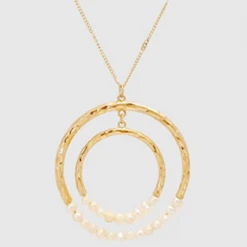 TRENDY Wholesale Double Ring Pendant Long Necklace Jewelry