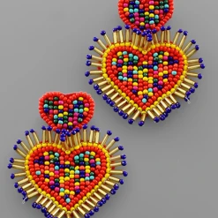 Golden Stella Beaded Heart Statement Earrings