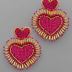 Golden Stella Beaded Heart Statement Earrings