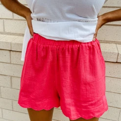 Umgee Linen Scallop Hem Shorts Bottoms