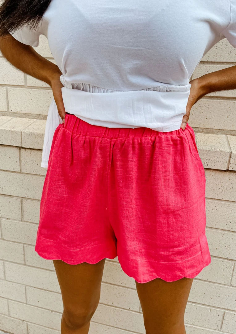 Umgee Linen Scallop Hem Shorts - Comfortable & Stylish Women's Bottoms 3 Umgee Linen Scallop Hem Shorts Bottoms