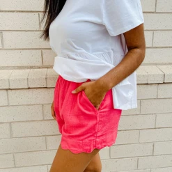 Umgee Linen Scallop Hem Shorts - Comfortable & Stylish Women's Bottoms 8 Umgee Linen Scallop Hem Shorts Bottoms