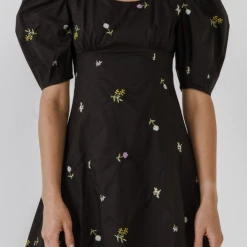 2.7 August Apparel Sable Floral Embroidered Dress Dresses