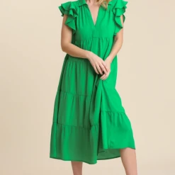 Umgee Marley Ruffle Sleeve Midi Dress