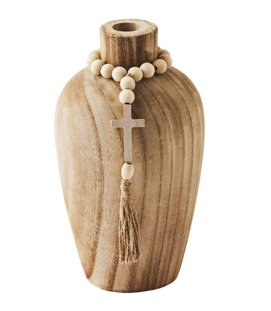 Mudpie Lifestyle Cross Paulownia Beaded Vase - Handcrafted Home Decor 3 Mudpie Lifestyle Cross Paulownia Beaded Vase