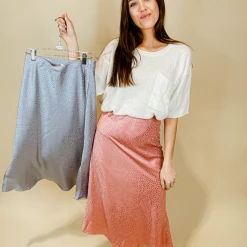 Umgee Bottoms Satin Leopard Midi Skirt