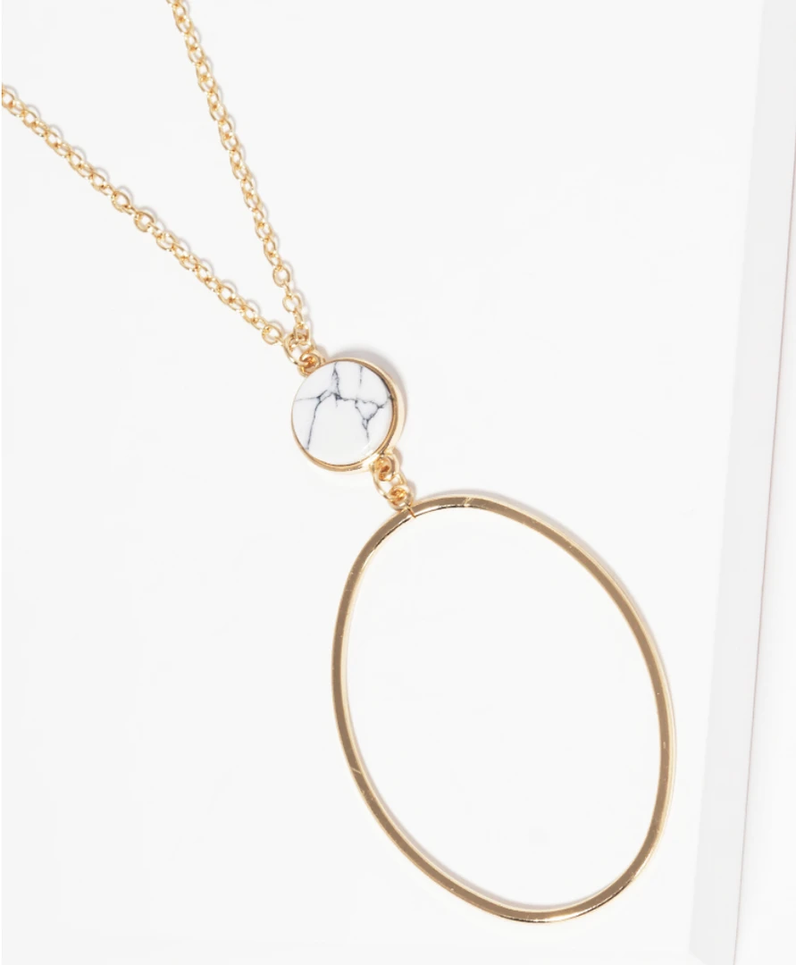 Trendy Wholesale Oval Stone Pendant Long Necklace - Elegant Jewelry for Women 3 Trendy Wholesale Oval Stone Pendant Long Necklace