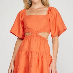 She + Sky Katie Linen Cut Out Dress Dresses