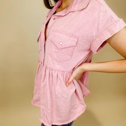 Entro Tops Avery Button Up Peplum Top - Stylish Women's Blouse for Casual & Office Wear 12 Entro Tops Avery Button Up Peplum Top