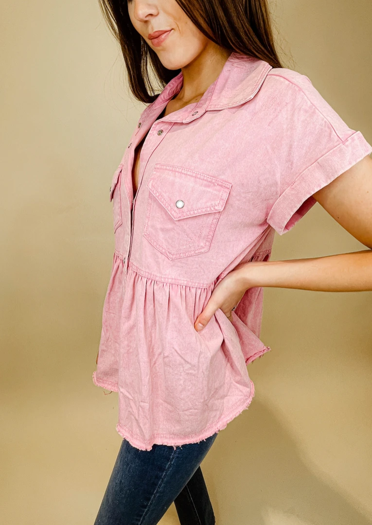 Entro Tops Avery Button Up Peplum Top - Stylish Women's Blouse for Casual & Office Wear 7 Entro Tops Avery Button Up Peplum Top