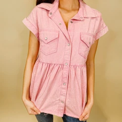 Entro Tops Avery Button Up Peplum Top - Stylish Women's Blouse for Casual & Office Wear 11 Entro Tops Avery Button Up Peplum Top