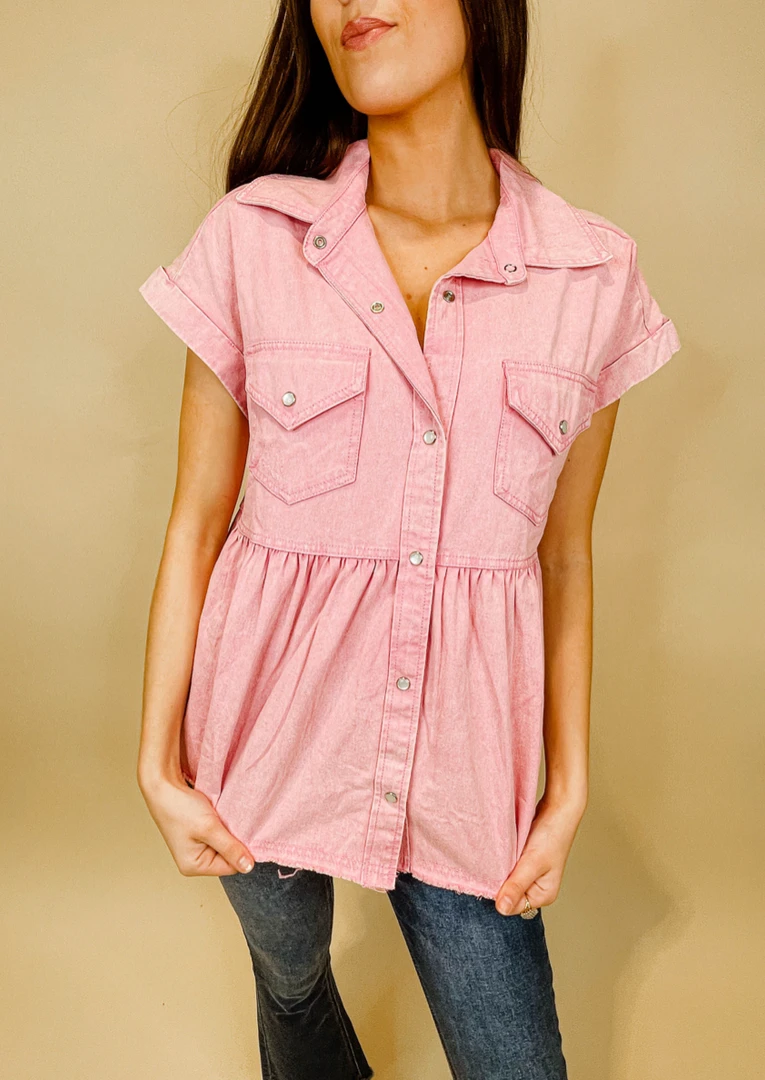 Entro Tops Avery Button Up Peplum Top - Stylish Women's Blouse for Casual & Office Wear 6 Entro Tops Avery Button Up Peplum Top