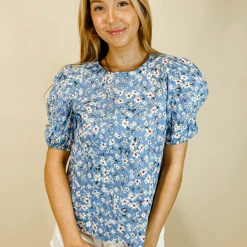 2.7 August Apparel Alice Floral Puff Sleeve Top