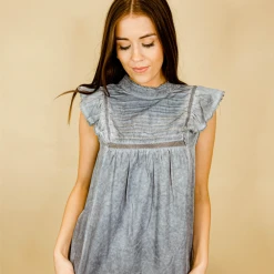 Ces Femme Tops Charlie Chambray Ruffle Top