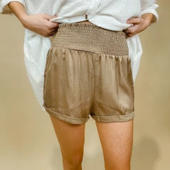 Umgee Merritt Smocked Satin Shorts Bottoms