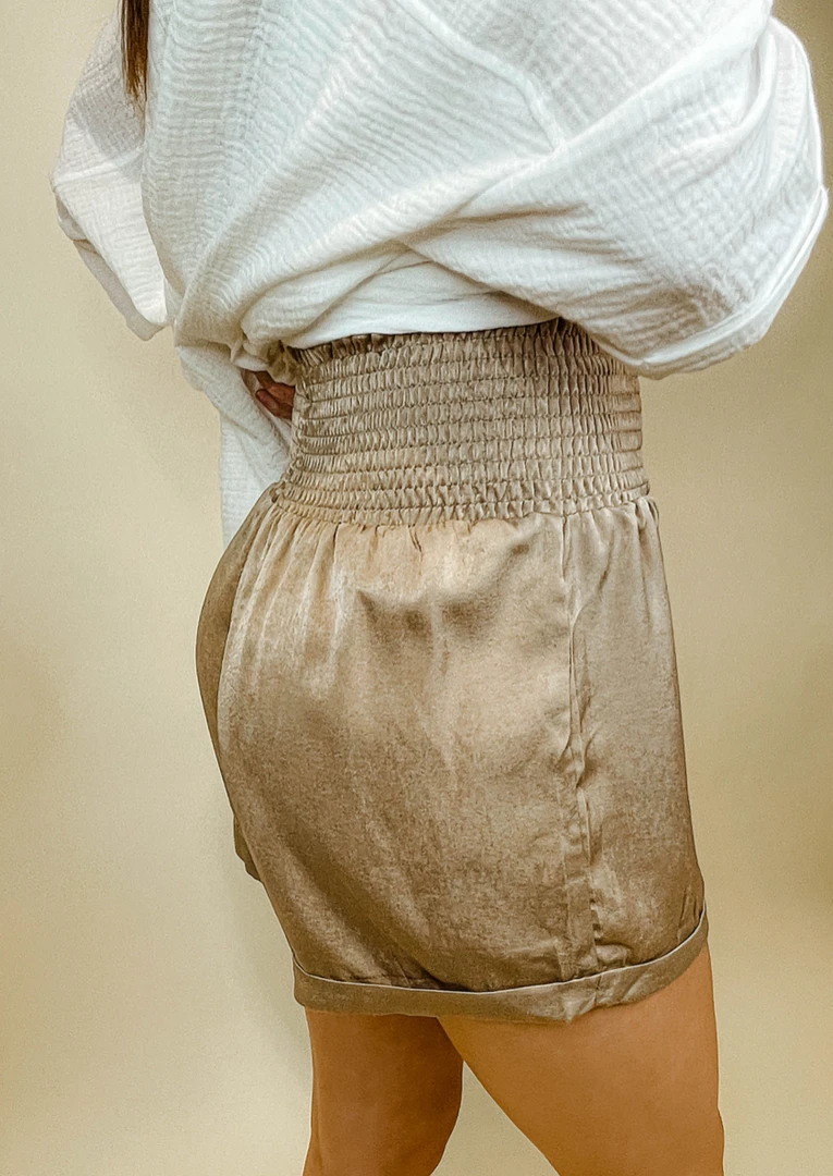 Umgee Merritt Smocked Satin Shorts - Women's Comfortable & Stylish Bottoms 5 Umgee Merritt Smocked Satin Shorts Bottoms