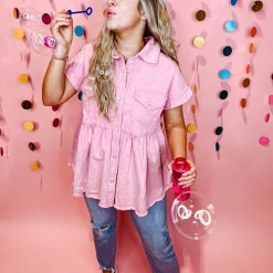 Entro Tops Avery Button Up Peplum Top