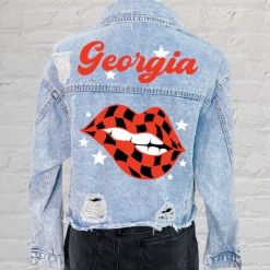 Rivalry Runway Gameday Checkered Lips Denim Jacket Game Day Collection