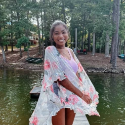 White Birch Lorelai Floral Ruffle Kimono Tops