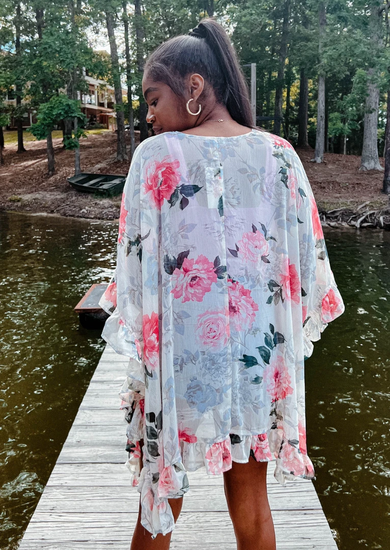 White Birch Lorelai Floral Ruffle Kimono Top - Stylish Women's Tops for Casual & Summer Wear 5 White Birch Lorelai Floral Ruffle Kimono Tops
