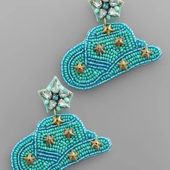 Golden Stella Jewelry Beaded Cowboy Hat Earrings