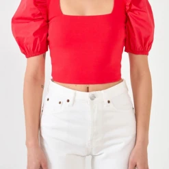 2.7 August Apparel Catherine Puff Sleeve Knit Top Game Day Collection