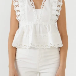 2.7 August Apparel Florence Lace Trim Top Game Day Collection