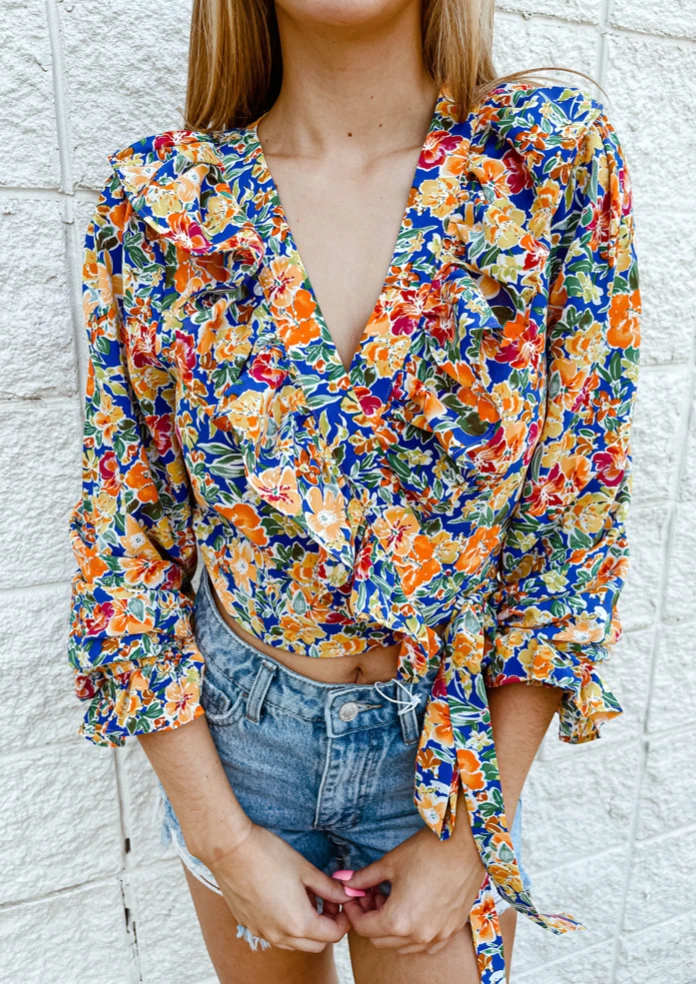 2.7 August Apparel Maui Floral Wrap Top - Long Sleeve Blouse for Women 5 2.7 August Apparel Tops Maui Floral Wrap Top