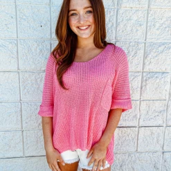 Ces Femme Coral Oversized Knit Top Tops