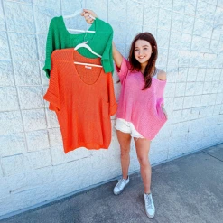 Ces Femme Coral Oversized Knit Top Tops