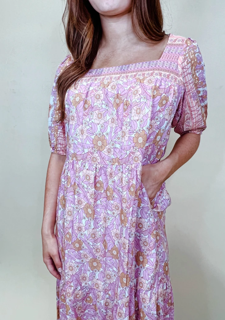 THML Dresses Lillian Floral Midi Dress - Women's Elegant Summer Dress 4 THML Dresses Lillian Floral Midi Dress