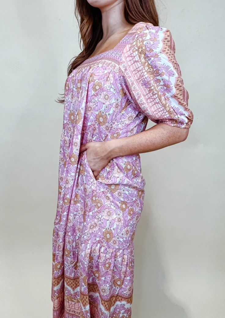 THML Dresses Lillian Floral Midi Dress - Women's Elegant Summer Dress 5 THML Dresses Lillian Floral Midi Dress