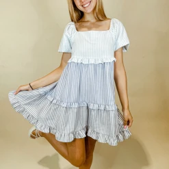BiBi Katie Striped Ruffle Dress